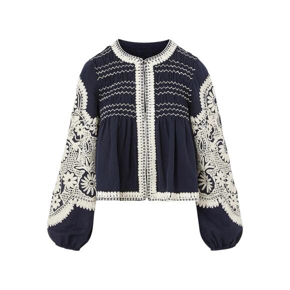 Veronica Beard Jackets & Blazers - Veronica Beard womens navy/off white Dorian embroidered linen blend jacket NWT S